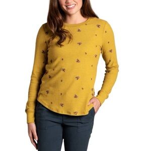 Toad&Co Foothill Waffle Knit Long Sleeve Crew Neck Tee Medium Mustard Ye…